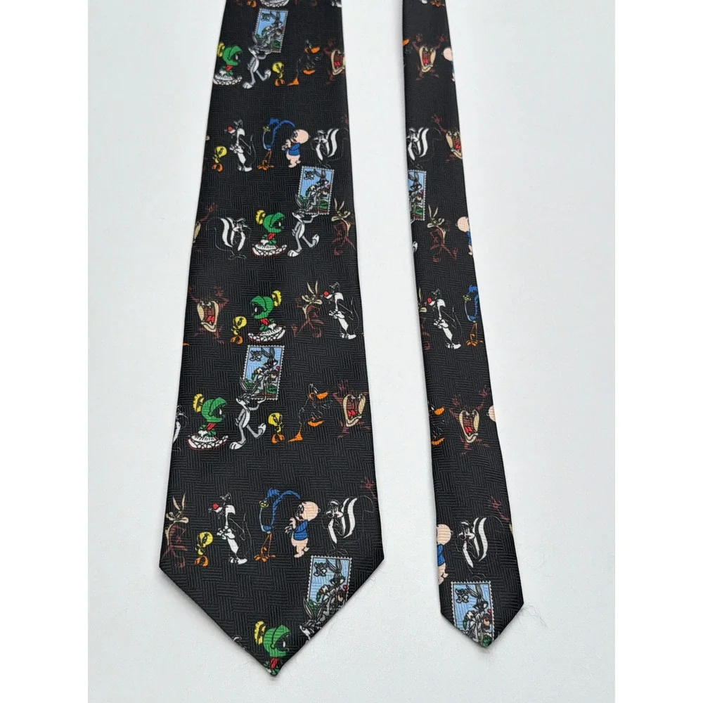 Vintage 1997 Looney‎ Tunes Stamp Collection Black Silk Feel Character Tie